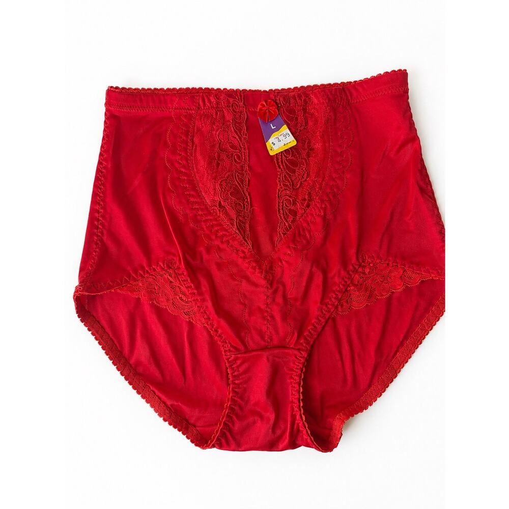 Vintage Rosa Red High Waisted Tummy Control Panty Shaping Brief Lace NWT Size L